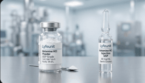 Visual Comparison: USP Grade Ketamine HCl Powder (CAS 1867-66-9) vs Standardized Liquid Ketamine Purity Standards