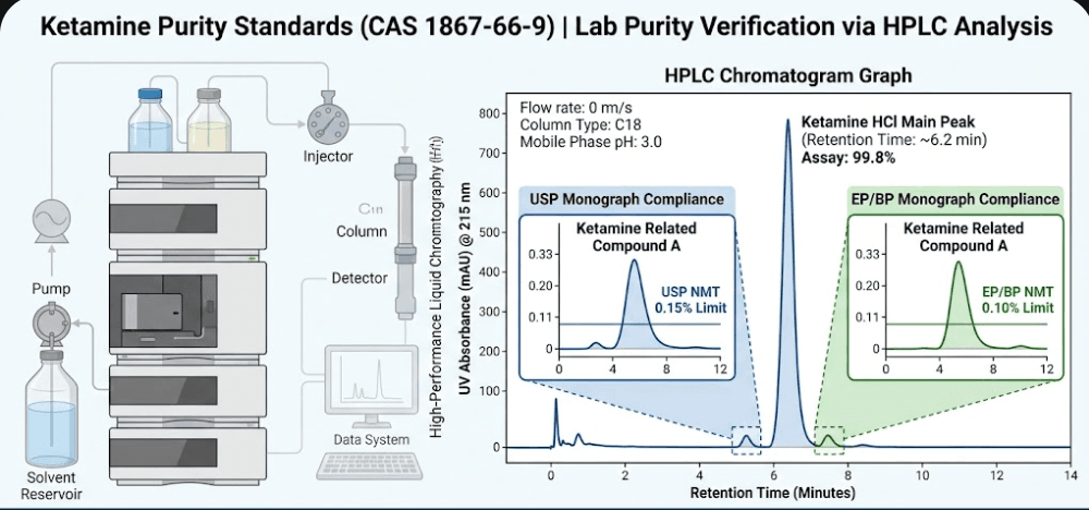 Ketamine Purity Standards HPLC chromatogram showing lab purity verification for CAS 1867-66-9